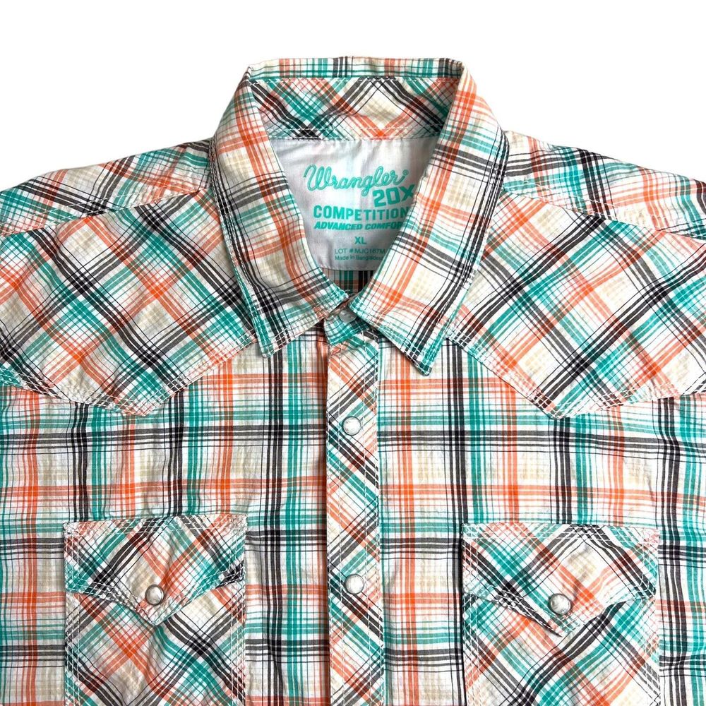 Wrangler 20X Competition Mens Plaid Pearl Snap Short Sleeve Button Up Shirt XL